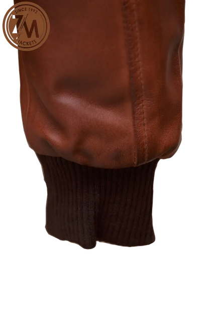 Luna Men’s Real Sheep Leather Jacket Removeable Hood Cognac Men Jacket cuff rib