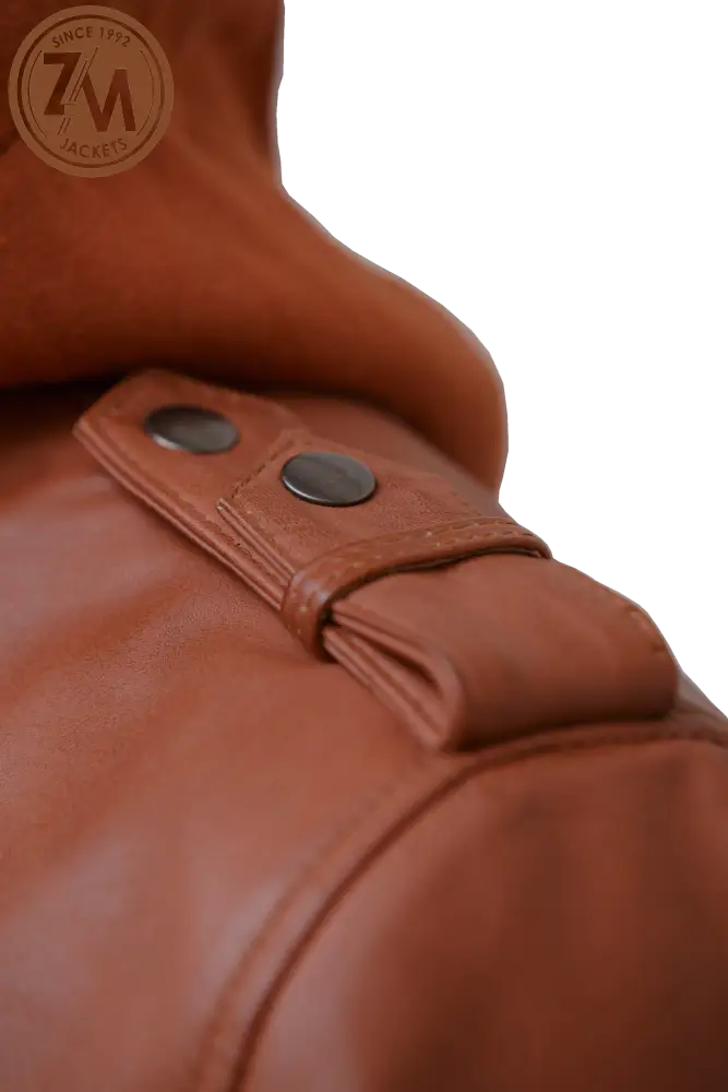 Luna Men’s Real Sheep Leather Jacket Removeable Hood Light Tan Men Jacket shoulder sanp