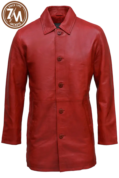 Mathew Real Sheep Leather Coat Men's Red front 
