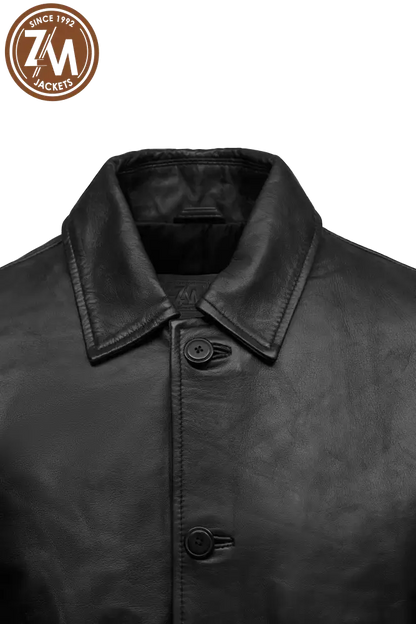 Mathew Real Sheep Leather Coat Men's Black collar
