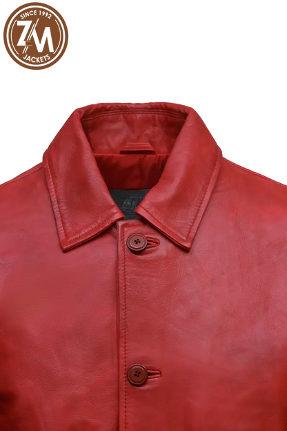 Mathew Real Sheep Leather Coat Men's Red collar