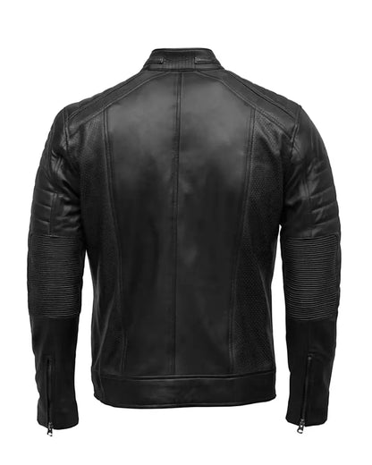 Back Cafe Racer  Men's Real sheep Leather Jacket Black