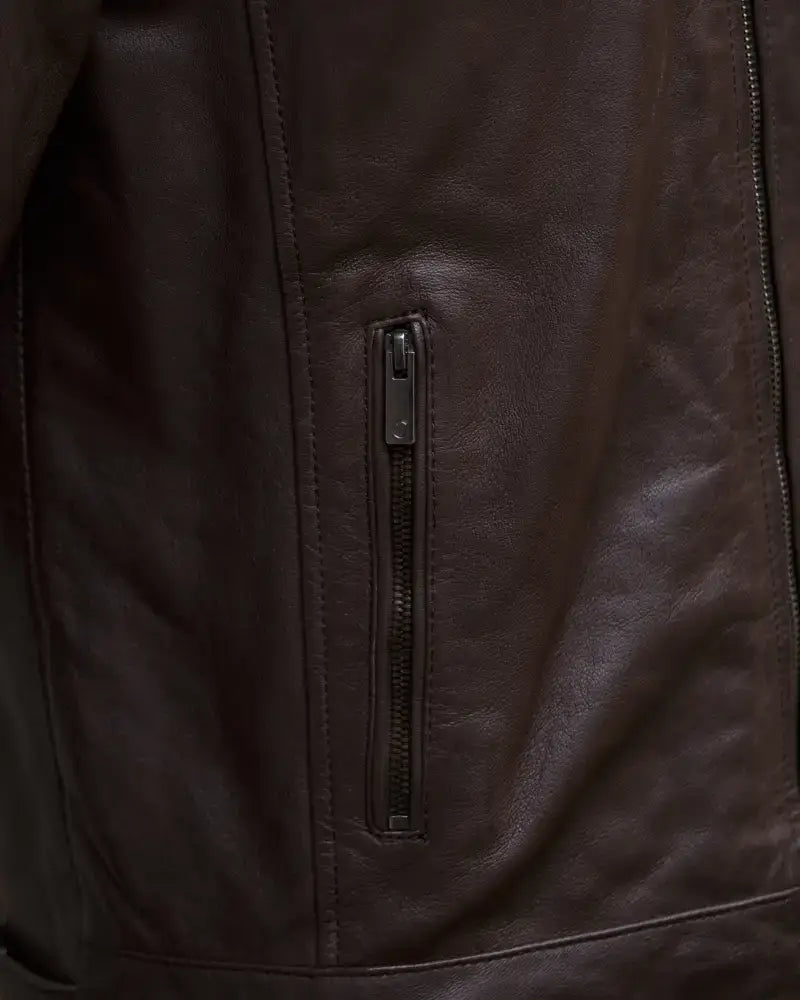 ZM Titan Men’s Brown Real sheep Leather Jacket Men jacket hand pocket 