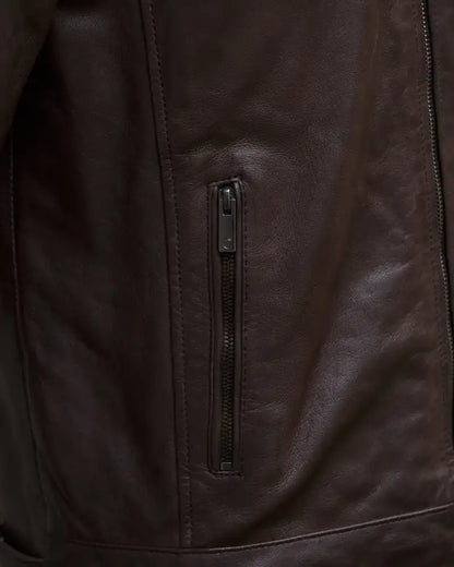ZM Titan Men’s Brown Real sheep Leather Jacket Men jacket hand pocket 