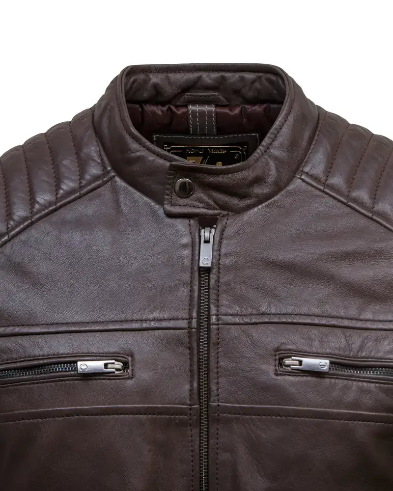 ZM Titan Men’s Brown Real sheep Leather Jacket Men jacket chest pocket and collar style 