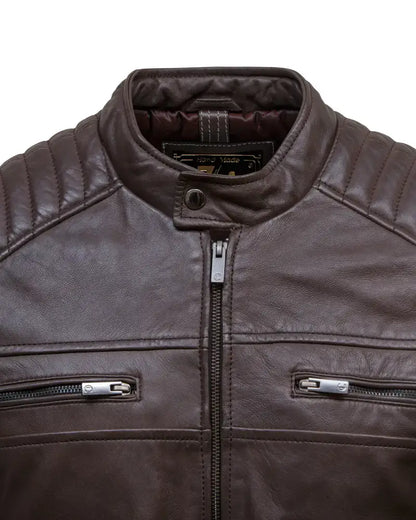 ZM Titan Men’s Brown Real sheep Leather Jacket Men jacket chest pocket and collar style 