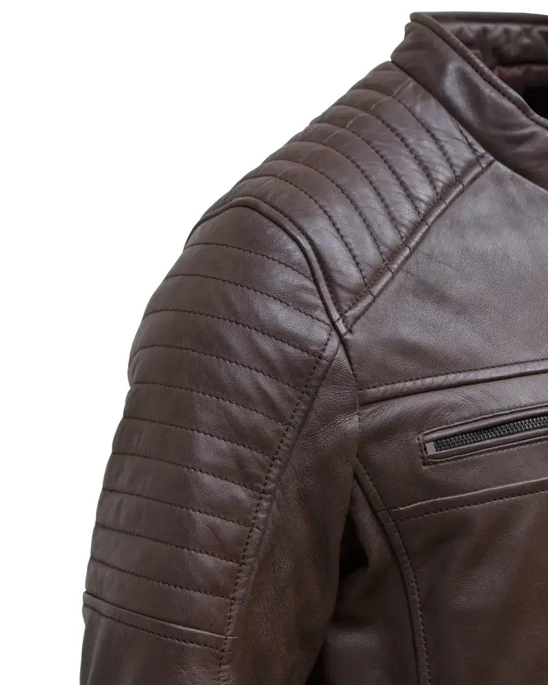 ZM Titan Men’s Brown Real sheep Leather Jacket Men jacket shoulder style