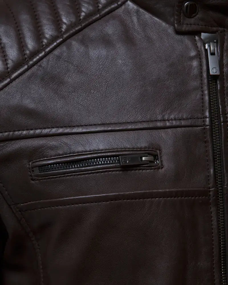 ZM Titan Men’s Brown Real sheep Leather Jacket Men jacket chest pocket 