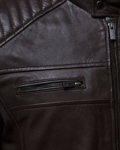 ZM Titan Men’s Brown Real sheep Leather Jacket Men jacket chest pocket 