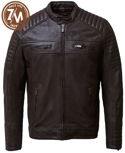 titan men's brown sheep leather jacket front jpg