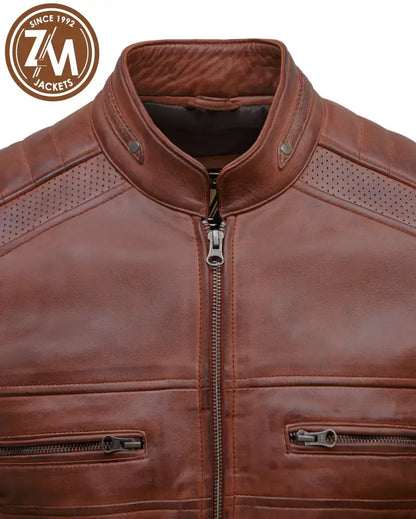 Collar Style Cafe Racer Men’s Real Sheep Leather Jacket Conic Men Jacket
