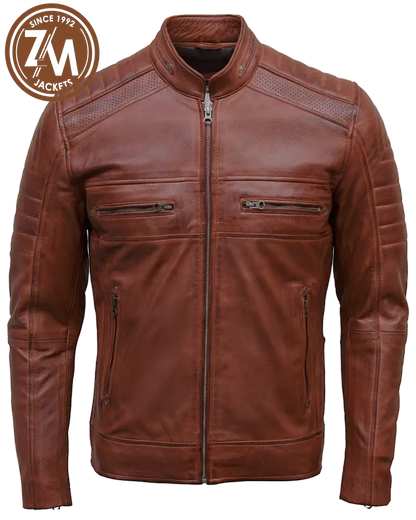 front Cafe Racer Men’s Real Sheep Leather Jacket Conic Men Jacket