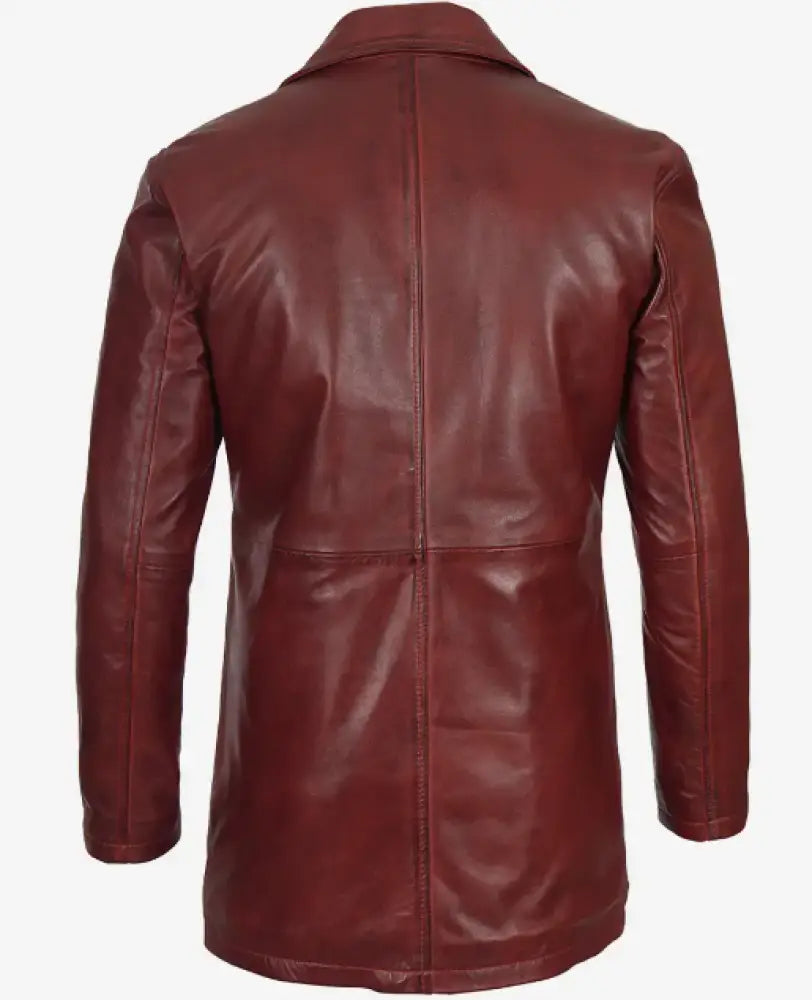Mathew Men’s Maroon Leather Car Coat - Real Sheep Leather Men coat
