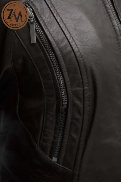 Rebel Womens Black Real Leather Jacket Ladies Jacket chest zipper pocket 
