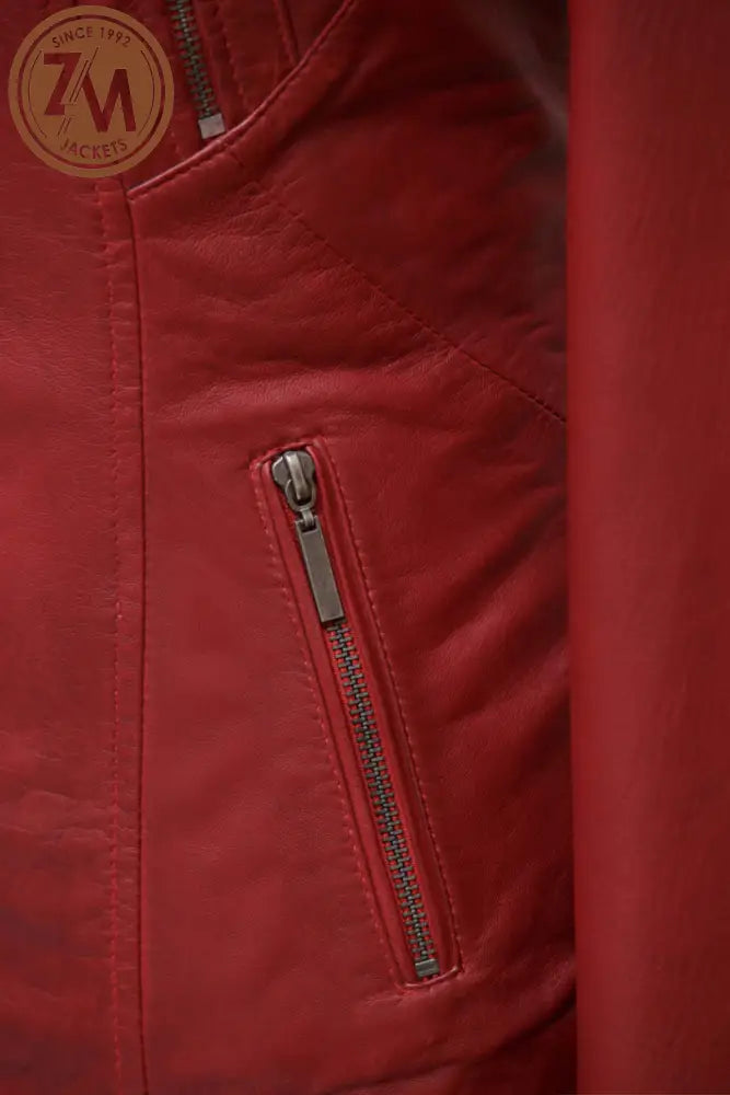 Rebel Womens Red Real Leather Jacket Ladies Jacket hand zipper pocket 