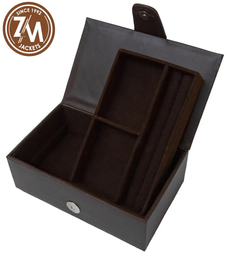 Stylish Brown Leather Embossed Jewellery Box With Snap Closure Jewelry Box