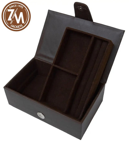 Stylish Brown Leather Embossed Jewellery Box With Snap Closure Jewelry Box