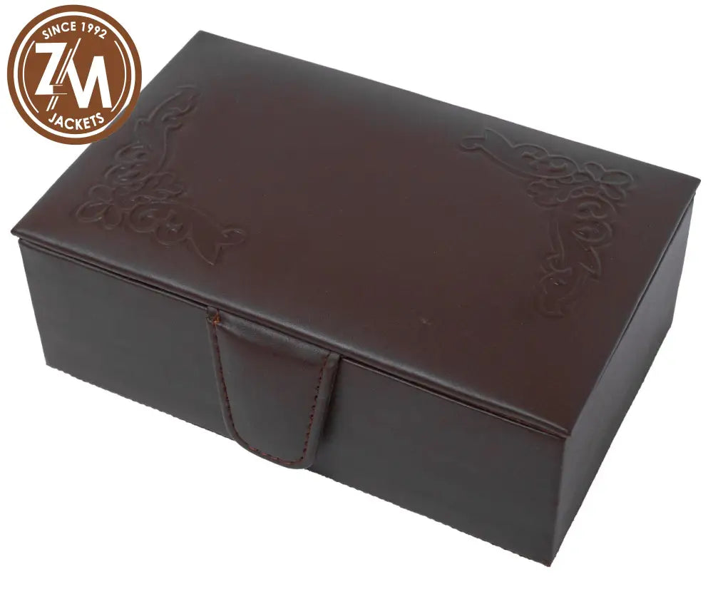 Stylish Brown Leather Embossed Jewellery Box With Snap Closure Jewelry Box