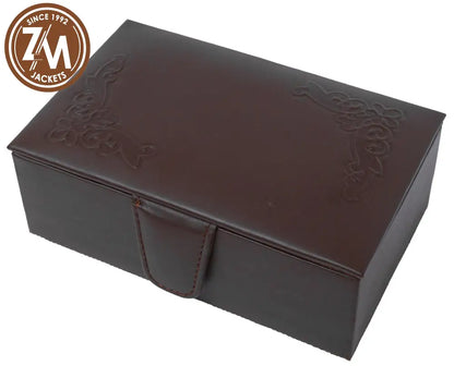 Stylish Brown Leather Embossed Jewellery Box With Snap Closure Jewelry Box