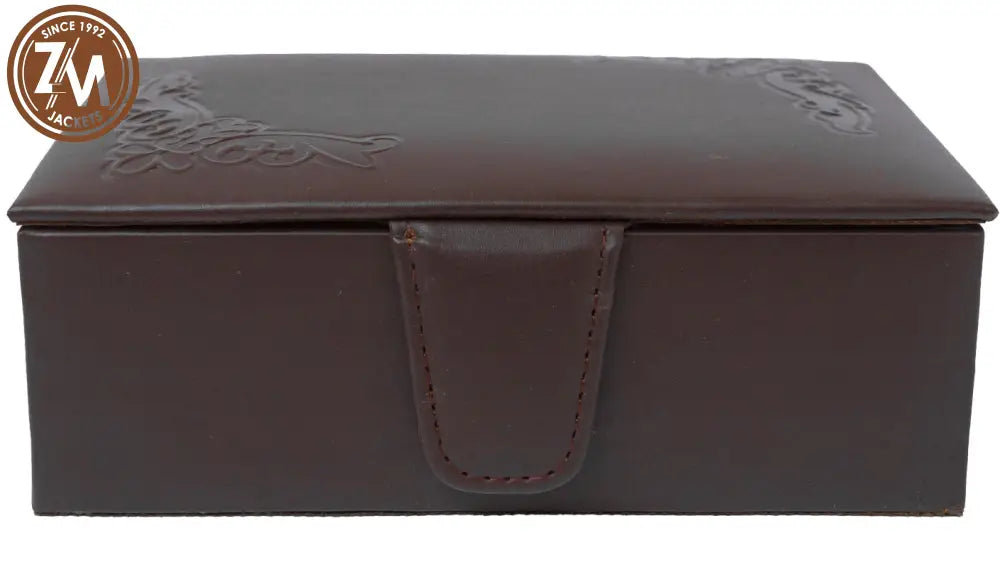 Stylish Brown Leather Embossed Jewellery Box With Snap Closure Jewelry Box