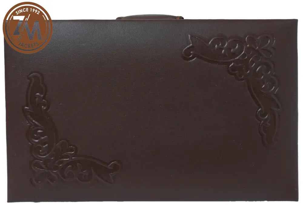 Stylish Brown Leather Embossed Jewellery Box With Snap Closure Jewelry Box