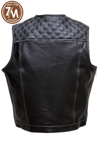 Winston Real Sheep Black Leather vest Coat Men’s Men Waist Coat back view
