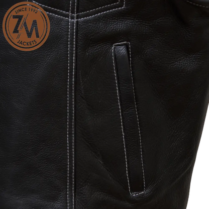 Winston Real Sheep Black Leather vest Coat Men’s Men Waist Coat hand pocket 