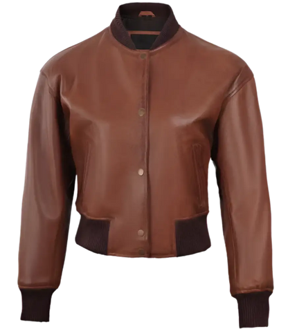 Havana_Crop_Brown_Sheep_Leather_Bomber_Jacket_Close_button_view 