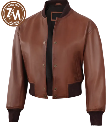 Havana_Crop_Brown_Sheep_Leather_Bomber_Jacket_Front_open_view